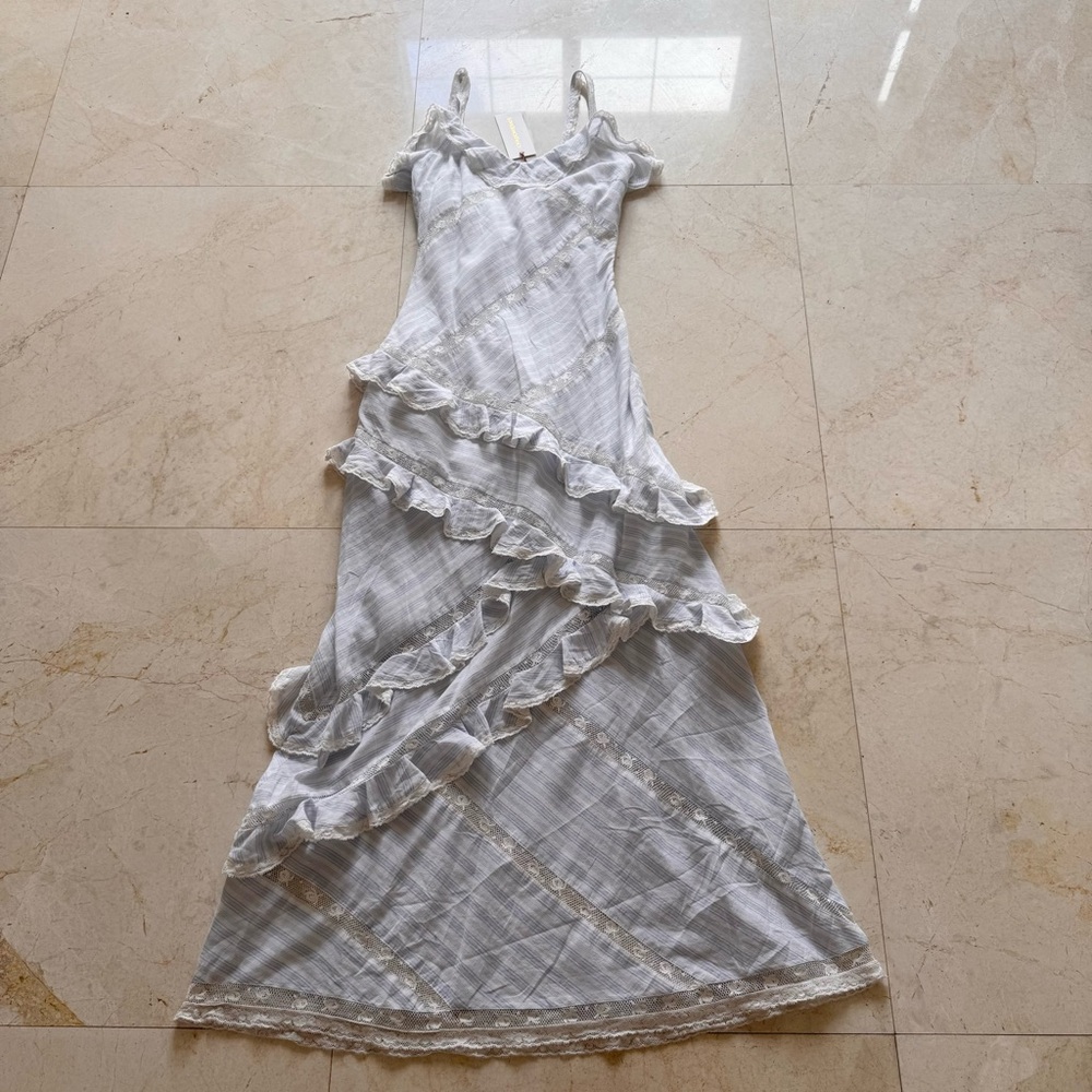 LoveShackFancy Nocelle White and Blue Maxi Dress size 4 - Picture 2 of 9